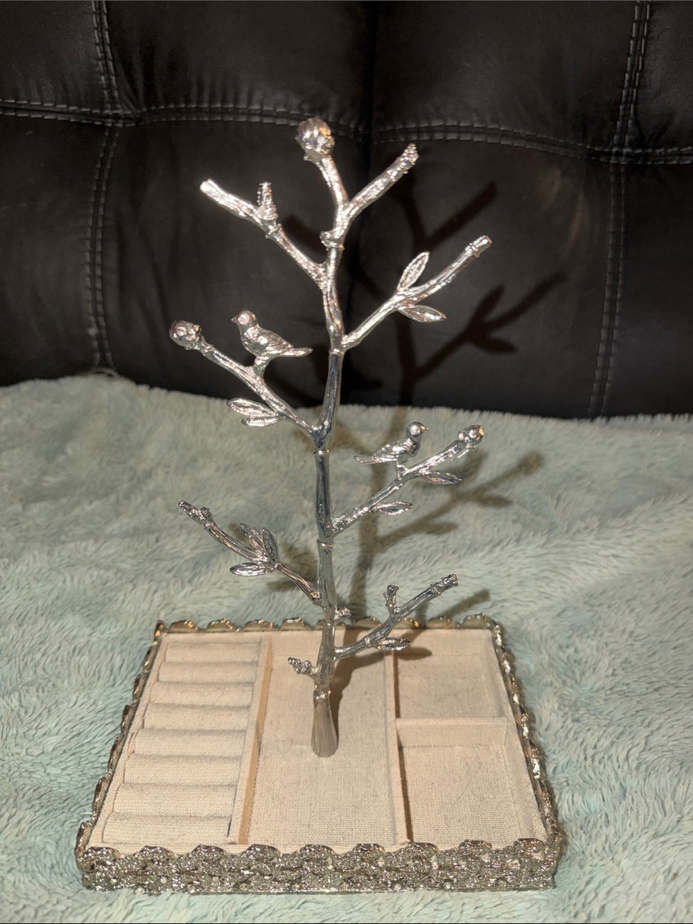Nicole Miller Silver Bird Branch Jewelry Stand with Cream Tray